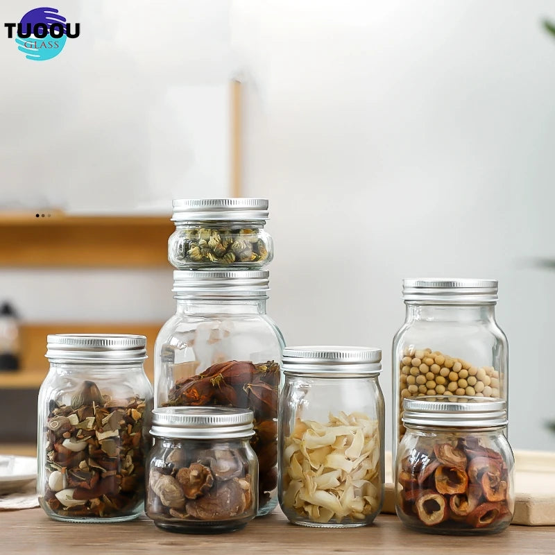 Factory In Stock Wholesale 16oz 32oz Wide Mouth Storage Bottle Honey Food Glass Mason Jars With Split Body Screw Lid