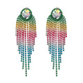 2023 New Arrival Wholesale Fashion Jewelry Gradient Colorful Bridal Earrings Women's Diamond Long Tassel Rhinestone Earrings