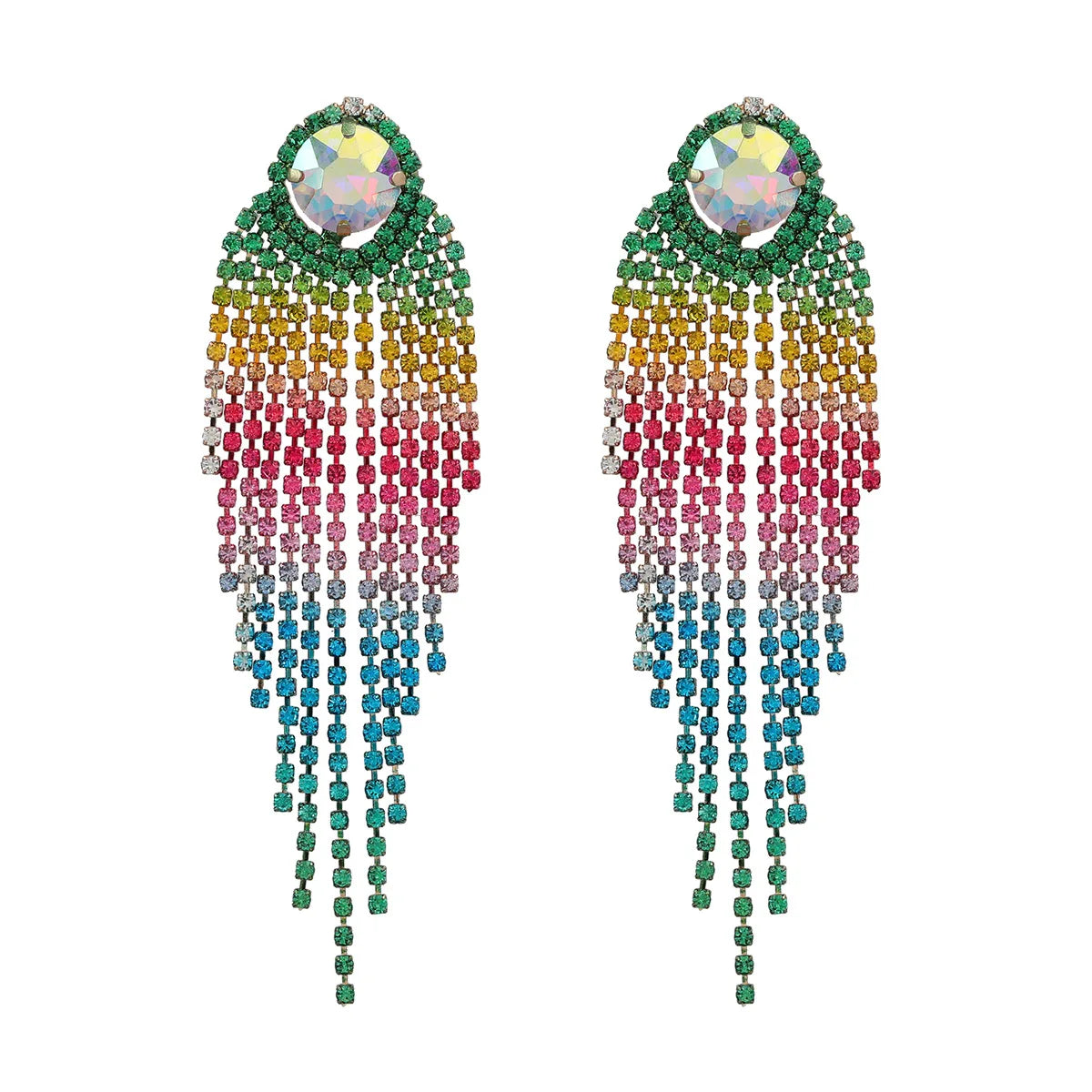2023 New Arrival Wholesale Fashion Jewelry Gradient Colorful Bridal Earrings Women's Diamond Long Tassel Rhinestone Earrings