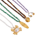 J&D 18K PVD Gold Plate Stainless Steel Necklace Ocean Natural Stone Earphone Crab Pendant Bead Necklace
