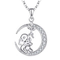YH Jewellery 925 Sterling Silver Necklace Pendant Rhodium Plated Good Luck Moon and Little Elephant with Zircon for Engagement