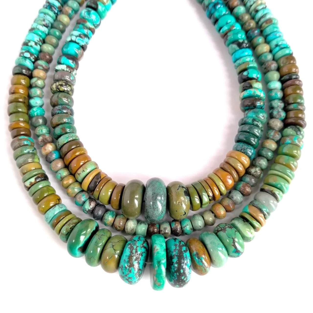 Genuine Blue Green Turquoise Necklace Big Huge Large Rondelle Bead Gemstone