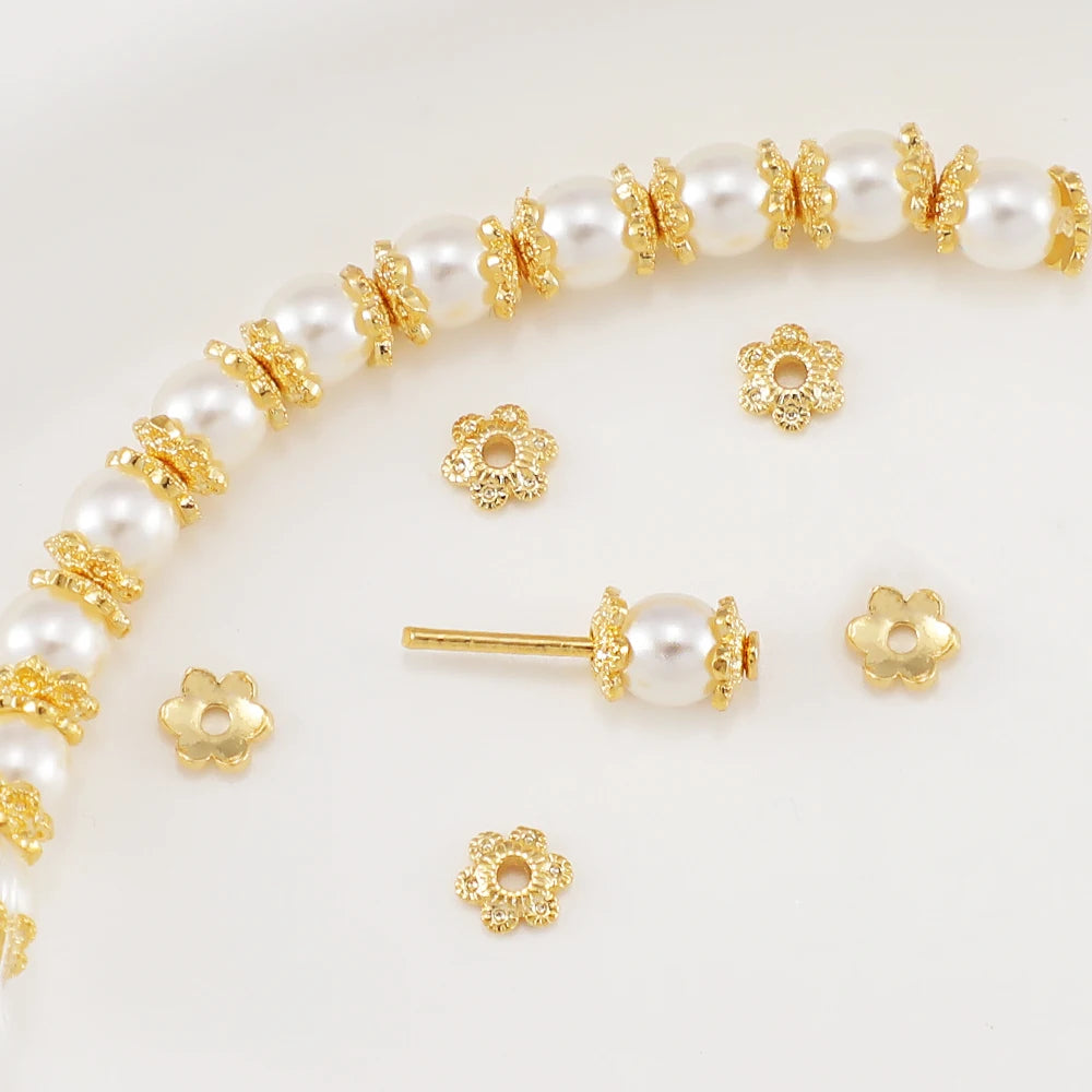 6mm 18k Gold Plated Bead Caps Six Leaf Petal Shape  Bead Cap Brass Pearl Spacer Bead Cap for Jewelry Making