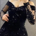 Glitter Sequins Mermaid Black Evening Dresses Off the Shoulder Long Sleeves 2026 Green Women Formal Night Party Gowns MP508
