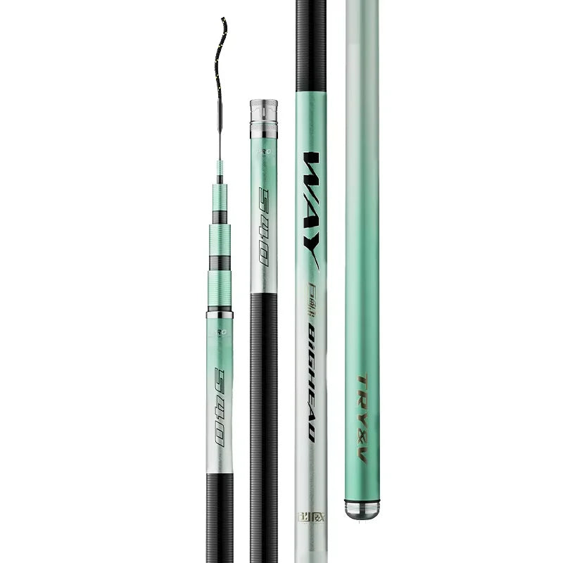 Wholesales Factory in Stock 3.6/4.5/5.4/6.3/7.2m Hand Carbon Fiber Pole Super Light Taiwan Telescopic Fishing Rod