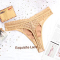 Women's Ice Silk Lace Embroidery Thong Underwear Low-Rise Ultra Soft Breathable Panties with Hollow Out Lace Elastic Waistband