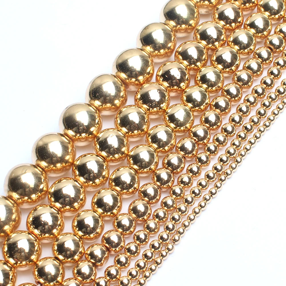 Wholesale 14K Gold Plated Round Shape Hematite Loose Stone Beads for Jewelry Making