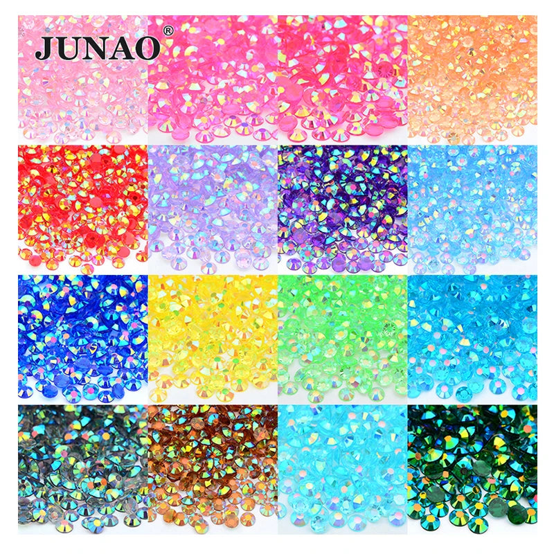 JUNAO Top Selling 2mm-6mm Transparent Siam AB Diamond Strass Non Hotfix Resin Jelly Rhinestones for DIY Crafts