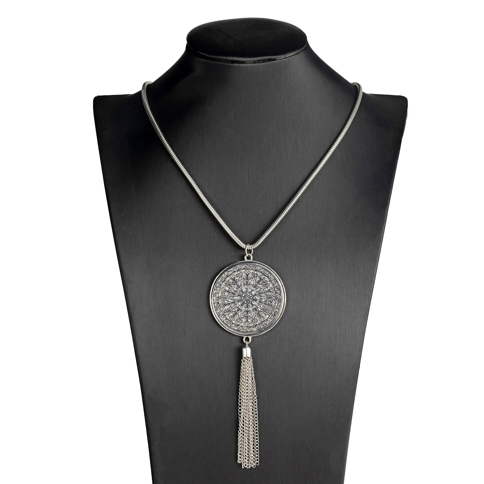Fashion Gold and Silver Circle Ladies Long Chain Necklace Personality Pendant Tassel Necklace for Women Jewelry