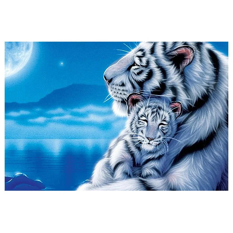 Ever Moment Diamond Painting Mosaic White Tiger Moon Fish 5D DIY AB Drill Kits Picture Rhinestone Diamond Embroidery 3F2241