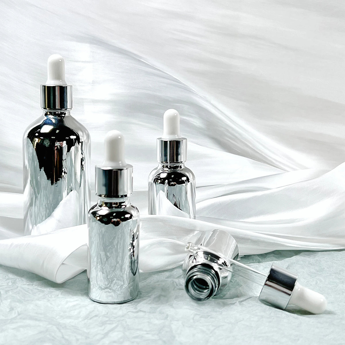 Wholesale 10ml 30ml 50ml 100ml Luxury Electroplate Silver Essential Oil Glass Dropper Bottle for Fragrance Oil