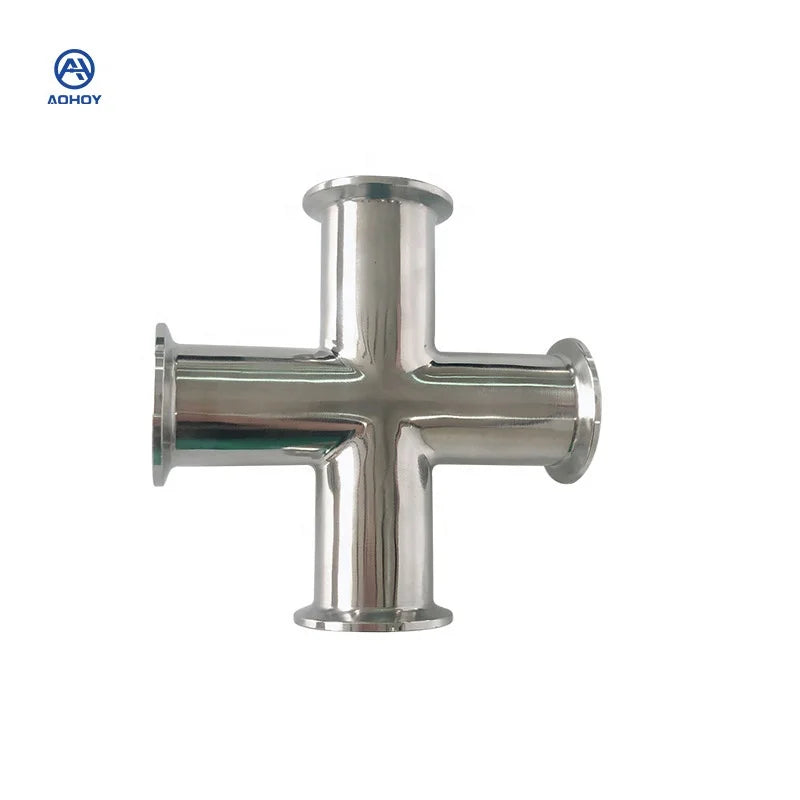 Aohoy Stainless Steel 304 & 316L Sanitary Forged Equal Pipe Fitting 4-Way Tri Clamp Cross Tee with Polishing Surface Treatment