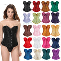 Plus Size Korset Women's Lace up Overbust Corset Floral Pleated Trim Bustier Lingerie Bodyshaper Top With G-String