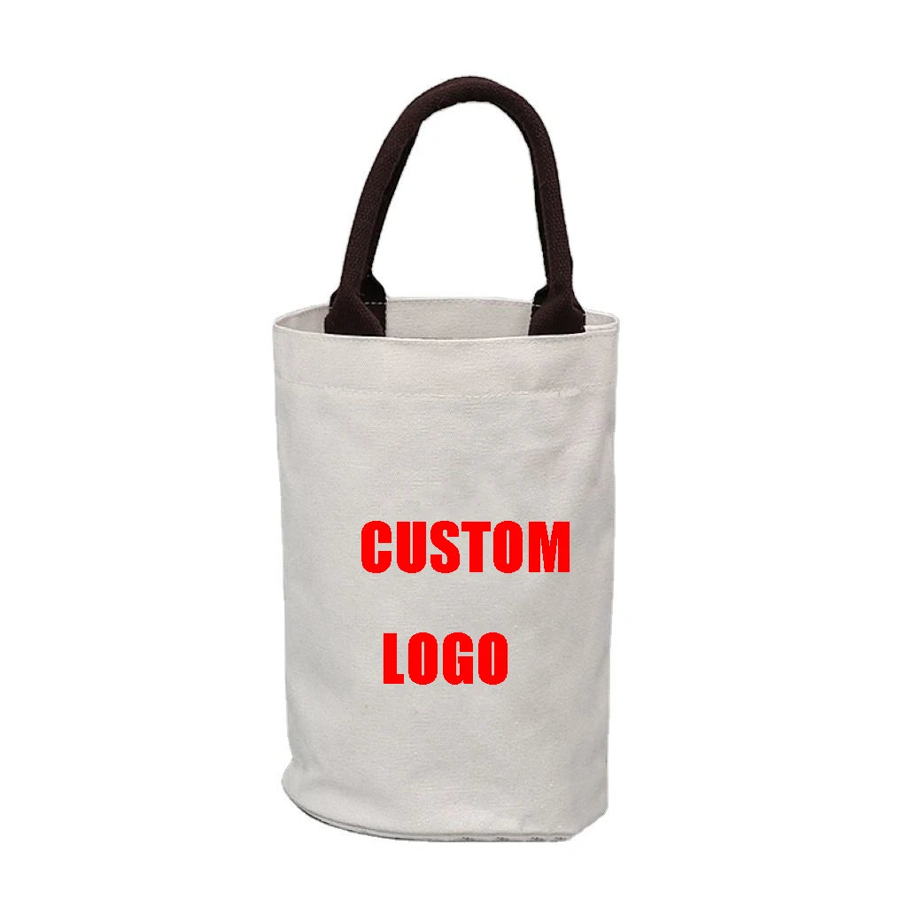 Canvas Shopping Bag Customized Round Bottom Cotton Canvas Cylinder Tote Bag