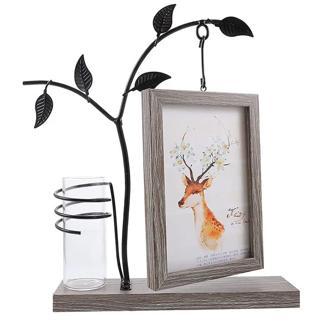 HOT Tree Pictures Frames Iron Picture Frame With Wooden Double Sided Hanging Picture Frame Glass Vase for Home Tabletop Decor