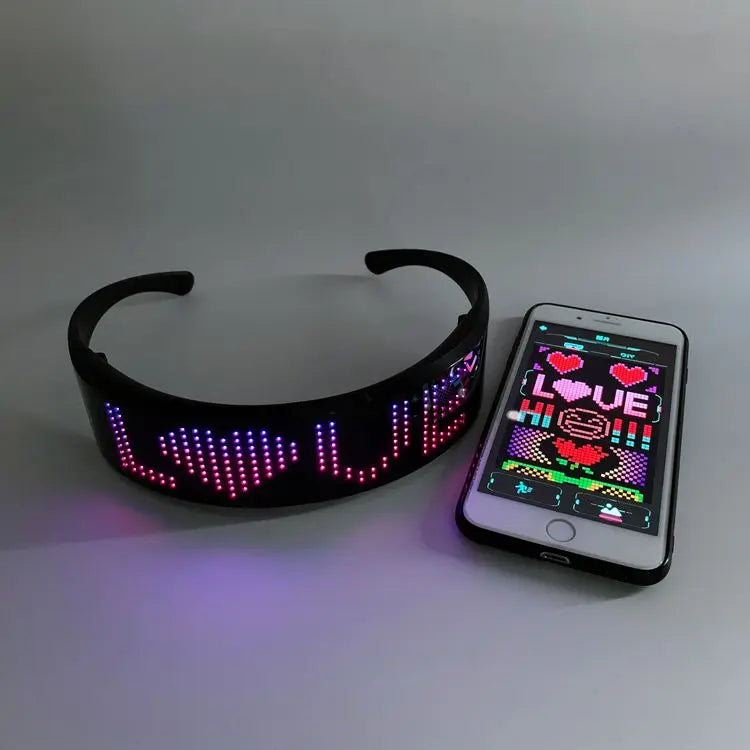 2020 New Party Fashionable USB Rechargeable Rave Glasses APP Programmable Shining DIY Message Eye LED Glasses