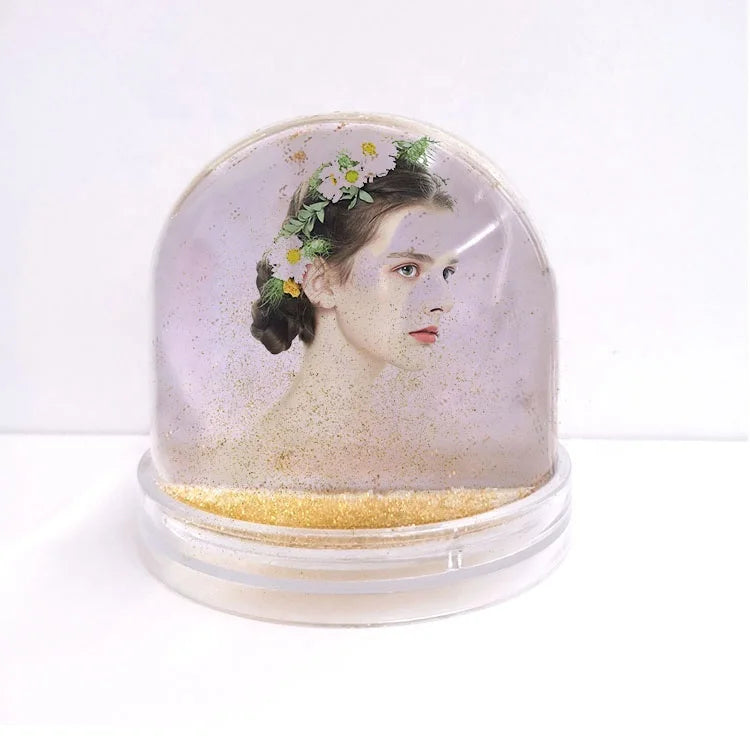 Customized Plastic Souvenir Snow Globe Photo Frame De Fotos Marco De Fotos with Sublimation Glitter Water Effect for Pictures