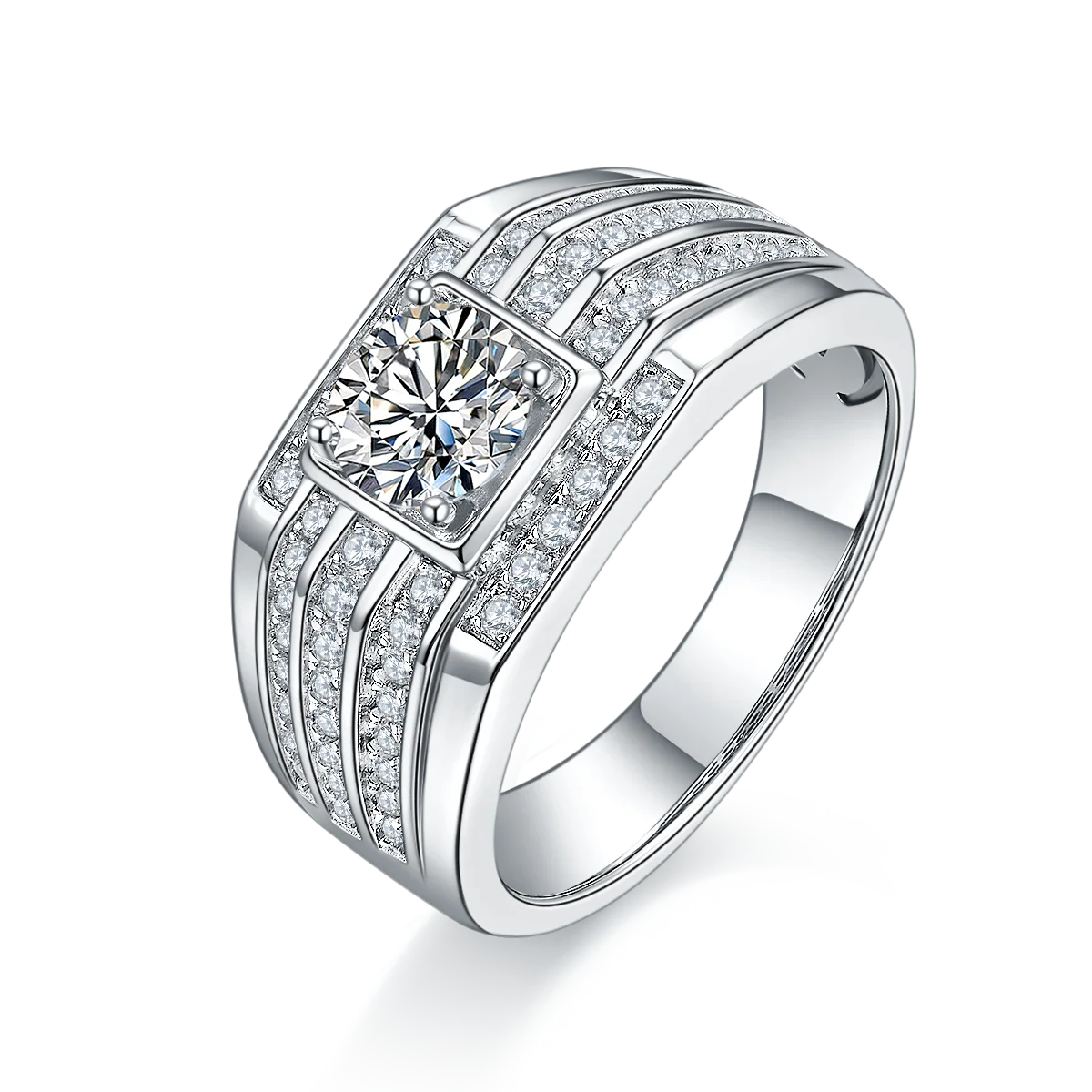 Anillos New Arrival Classic 925 Sterling Silver 1ct VVS Moissanite Diamond Men's Wedding Band Ring With Gift Box