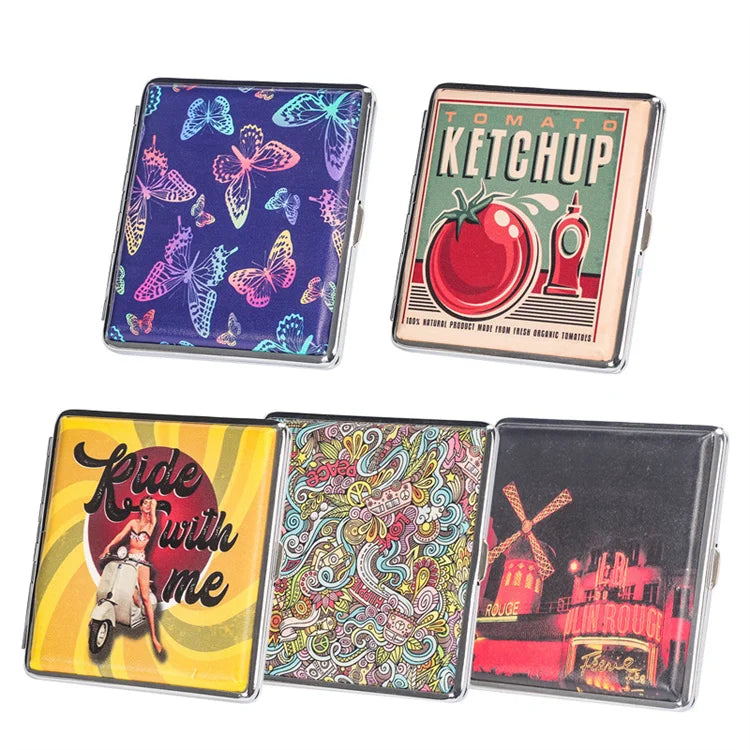 Coarse Cigarette Accessories 20-pack Double-sided Printed Pu Leather Cigarette Box for Men and Women