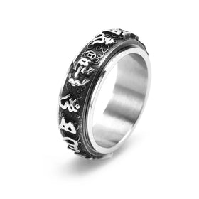 Rotate Six Word Ring Decompress Men Overbearing Hand Decoration Stainless Steel Pixiu Ring