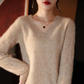 Women's 100% Pure Cashmere Long Sleeve v Neck Hollow Out Cashmere Sweater