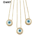 WT-MN970 Fashion 18k Real Gold Plated Micro Pave Cubic Zircon Natural Round Shell Eye Pendants Necklace Charming Eye Necklace