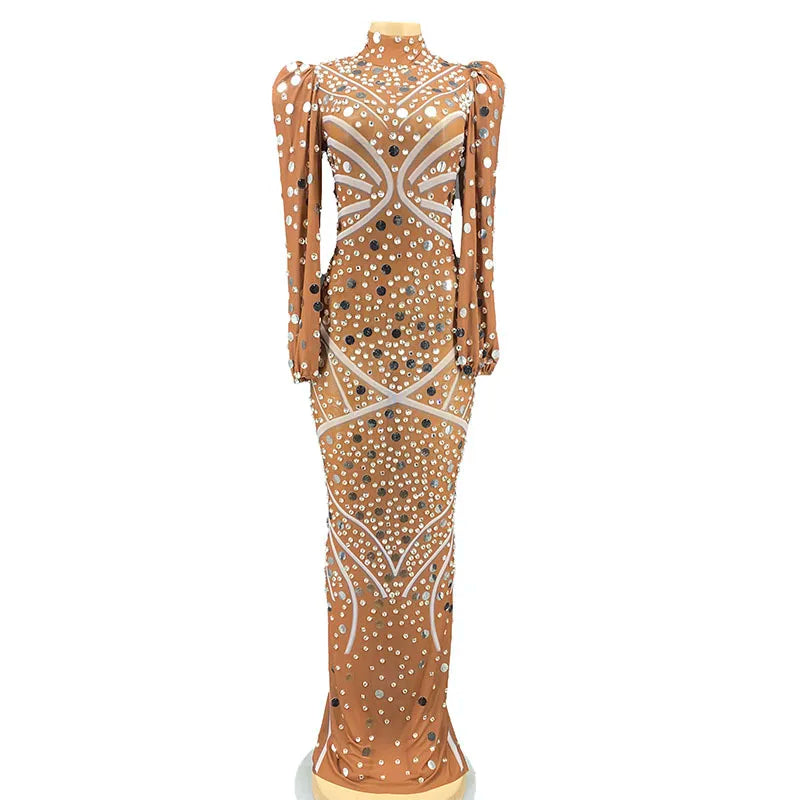 Party Singer Club  Stage Long Sleeve Retro Party Rhinestone Dresses Gowns Evening Wedding Dresses Vestidos De Fiesta Para m