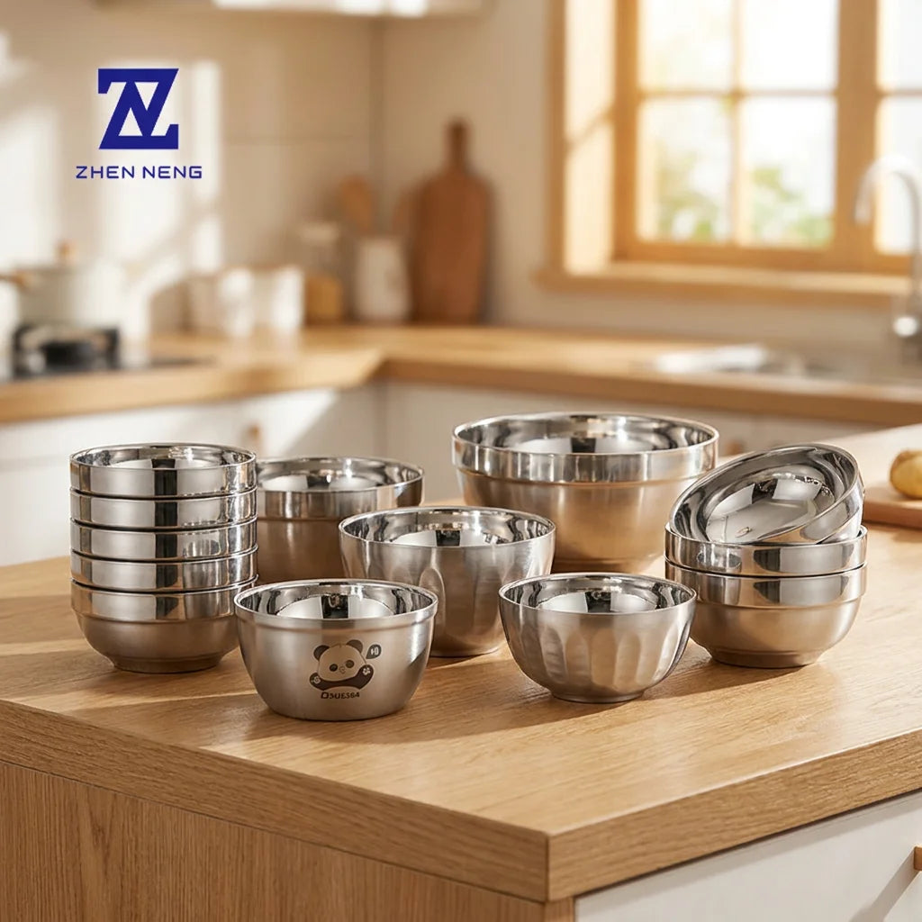 Zhenneng Hot Sale 7 Inch Polished Stainless Steel Rice Bowl Eco-Friendly Easy Clean Cookware for Daily Life