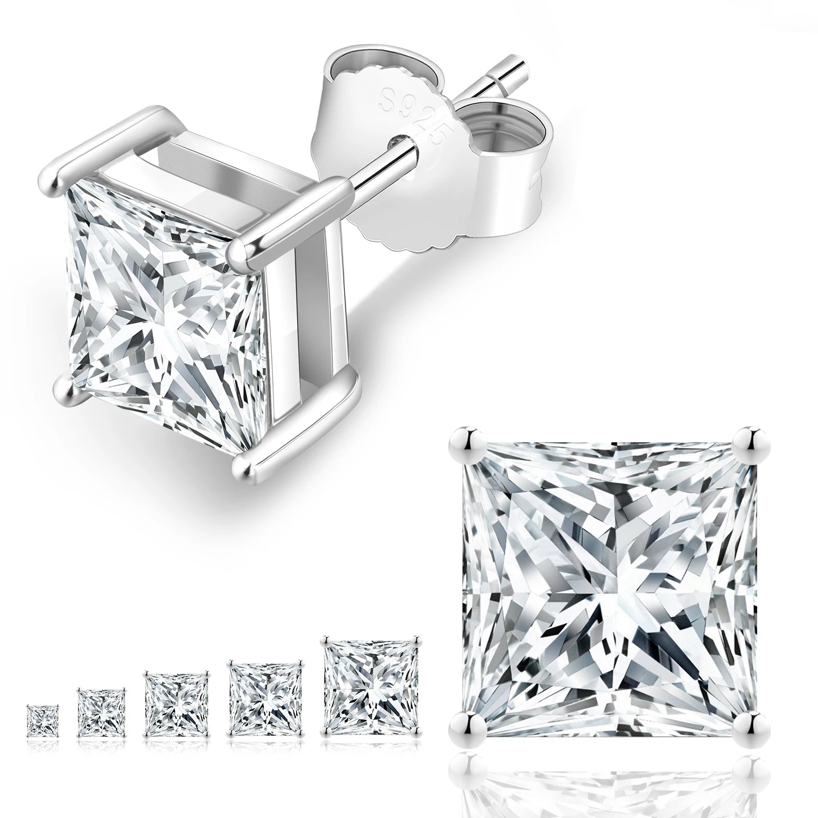 Princess Moissanite Earring 14K White Gold Vermeil 925 Sterling Silver Men Women Jewelry VVS1 Lab Created Diamond Earrings Studs