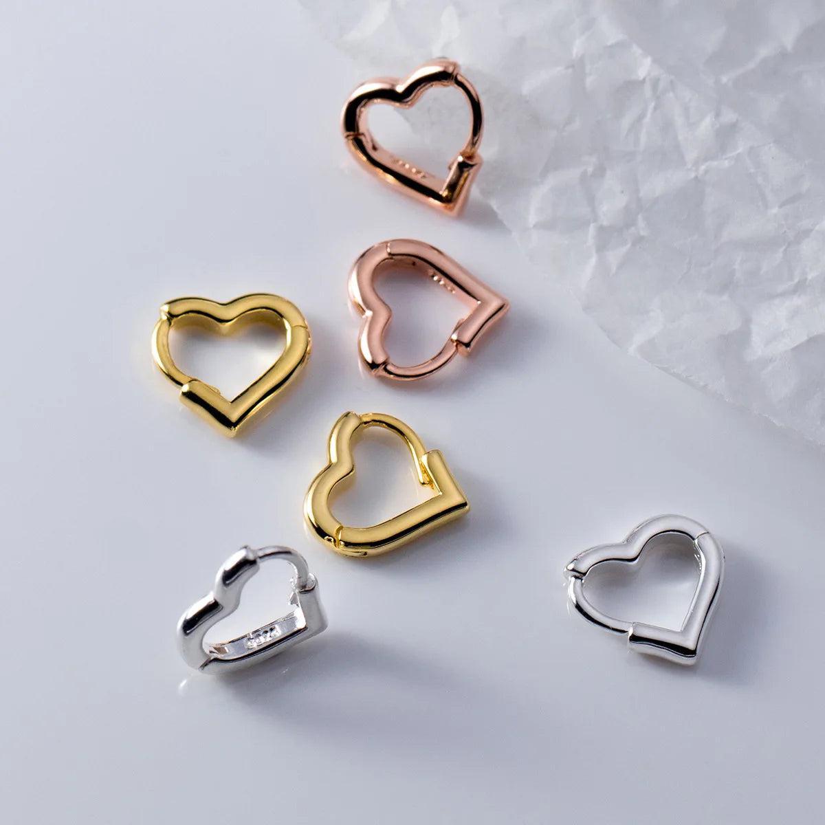 Small Cute Love Heart Shape Rose Gold Plated 925 Sterling Silver Hoop Earrings Women Fashion Jewelry