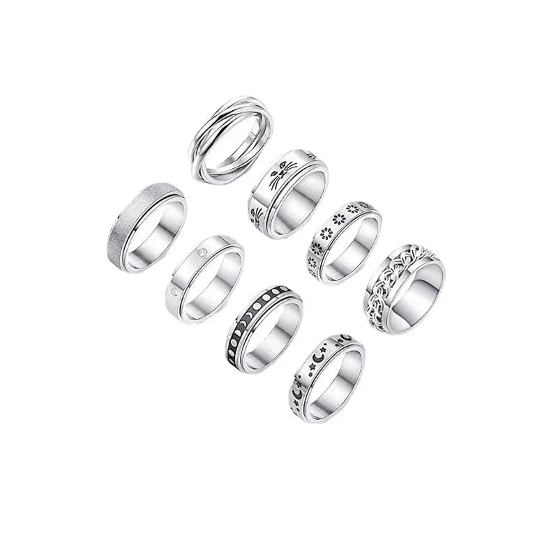 European American Popular Design Fashionable Stainless Steel Titanium Steel Rotating Decompression Ring Star Moon Jewelry
