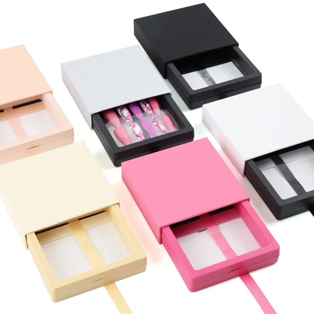 Stock Magnetic Luxury Rigid Recyclable Nail Packaging Matt Lamination Embossing for Small Business Empty Nail Boxes for Press
