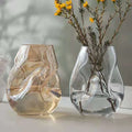 Creative Large Diameter Artificial Mouth Blown Amber Large Diameter Round Vase Flower Arrangement Vase for Living Room