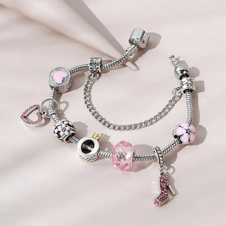 Exquisite Rhinestone Hollow Heart Charm Bracelet Crystal Oil Drop Flower Heart Charms Bracelet