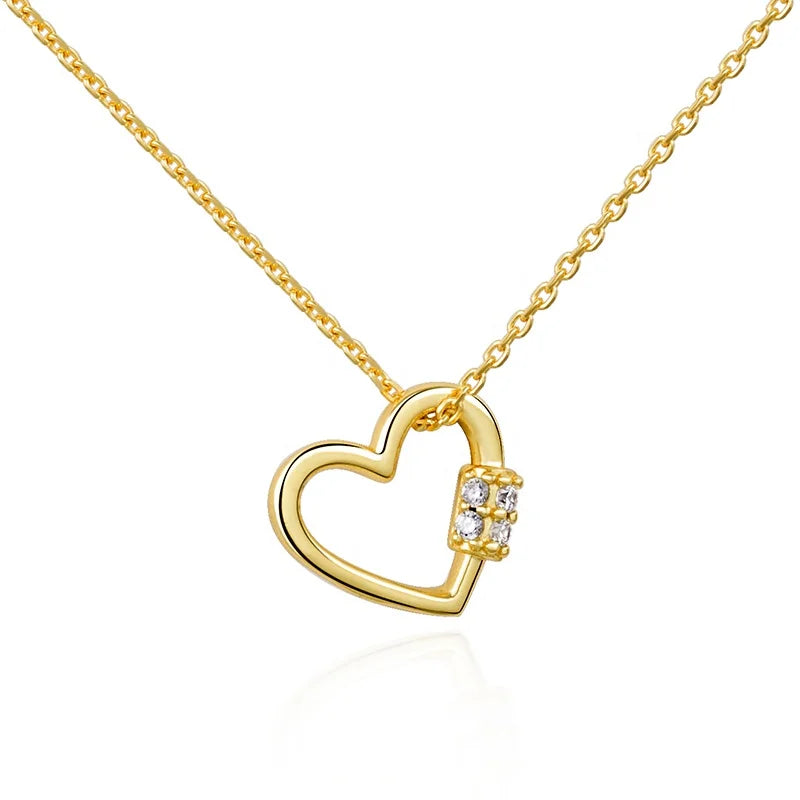 Engagement Jewelry 925 Sterling Silver CZ Heart Pendant Necklace Unique Custom Engraved Heart Necklace