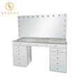 Modern Wood Beauty Salon Makeup Table Set with LED Mirror and Lights Apartment-Friendly