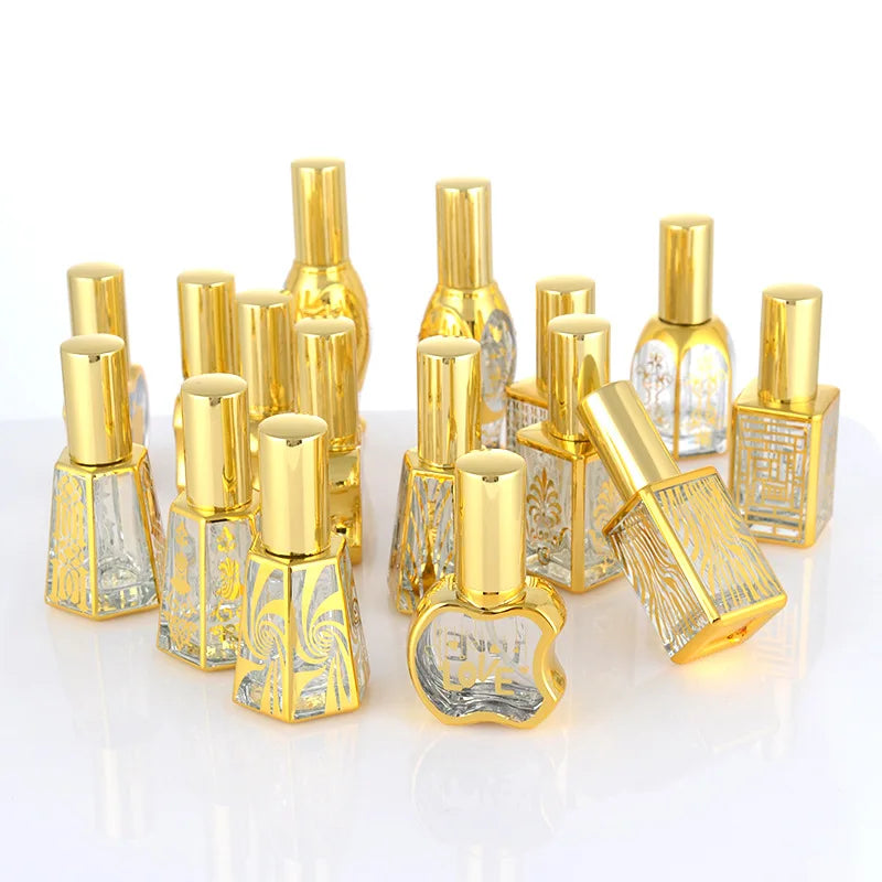 Various Design Gold UV 15ml Glass Perfume Bottle Luxury Thick Refillable Parfum Spray Bottle