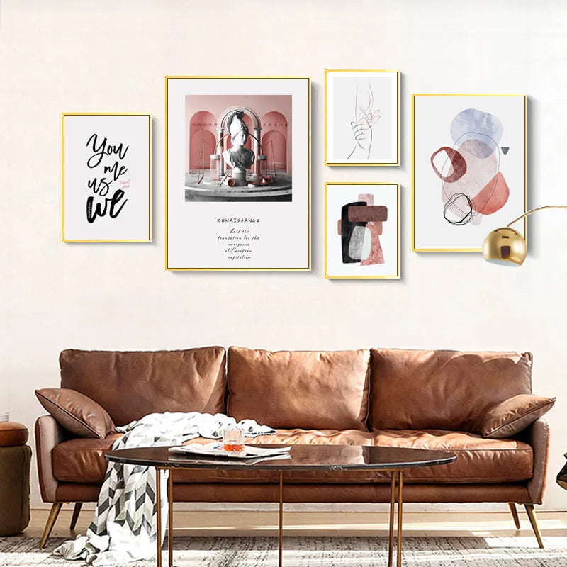 Nordic Minimalist Abstract Living Room Decoration Painting Combination Picture Frame Photo Wall Oil Painting