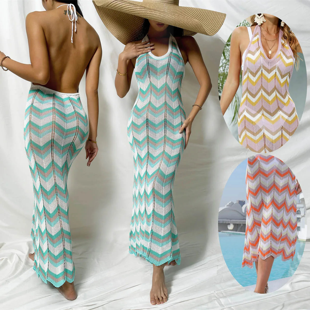 2025 Summer Resort Hot Sale Hollow Out Beach Tunic Dress Women's Crochet Sun Protective Anti-See Through Bikini Cover up Dress