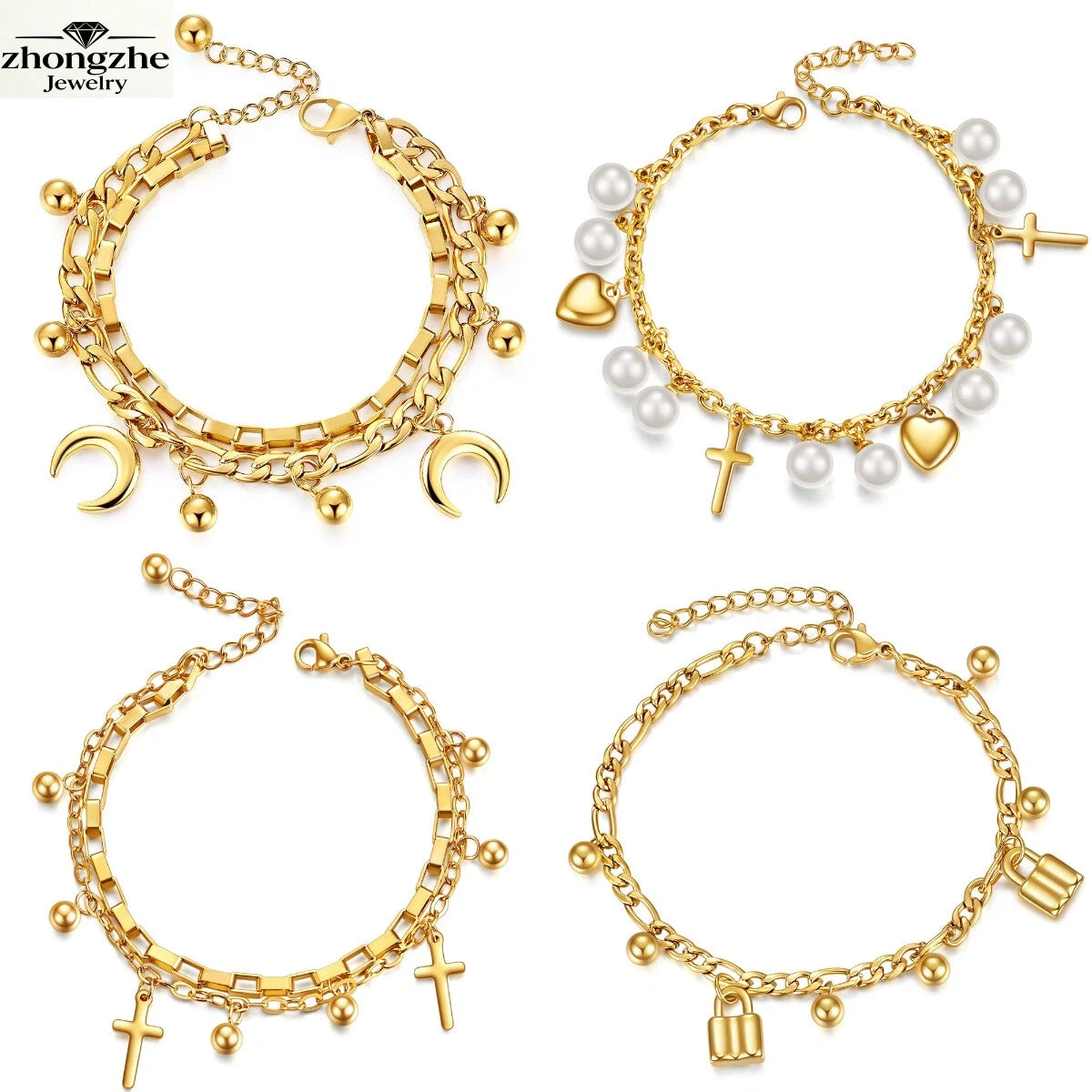 Women Moon Charm Bracelet Jewelry Stainless Steel Multi-layer Charm Waterproof Non Tarnish Bracelet Fashion Bracelet for Women