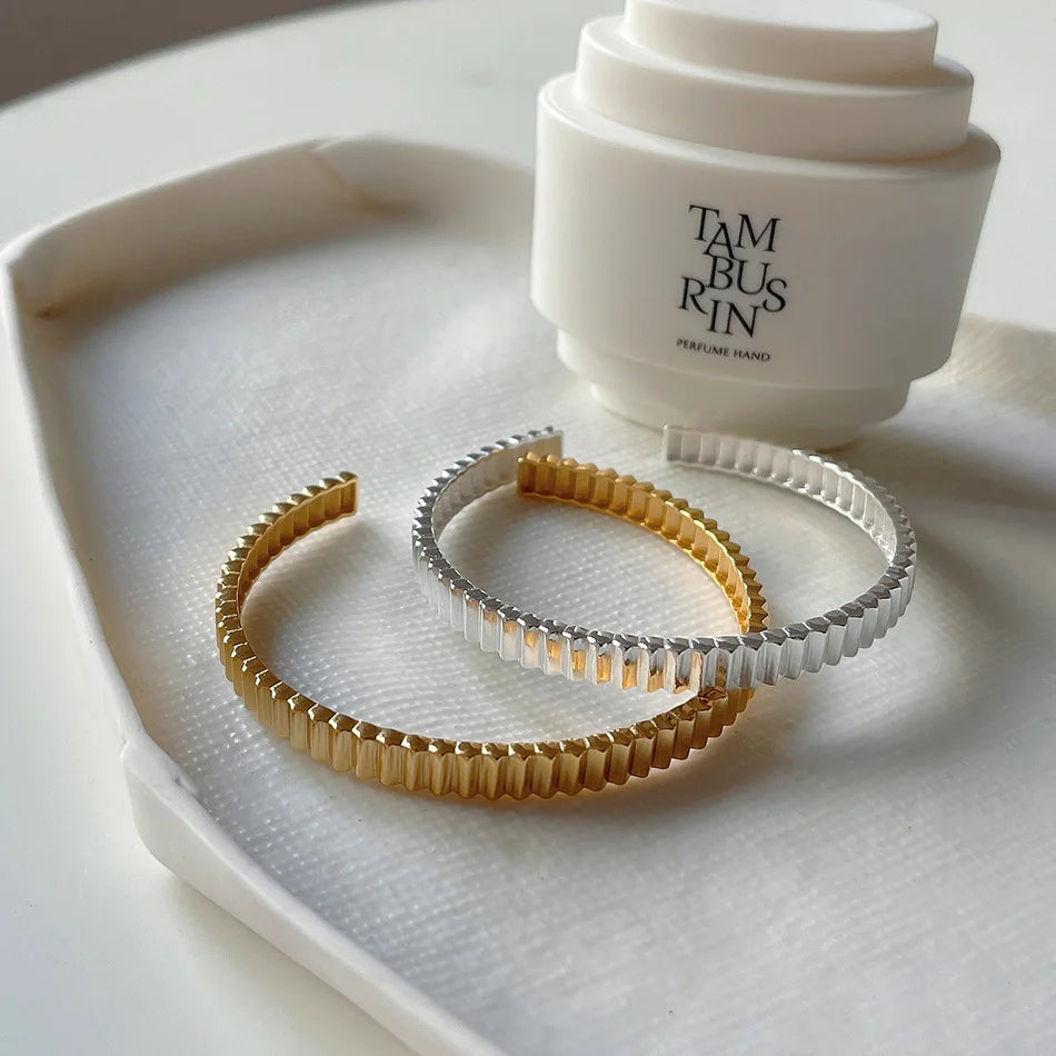 VIANRLA 925 Sterling Silver Trendy Wave Bangles Bracelet 18k Gold Plated Jewelry
