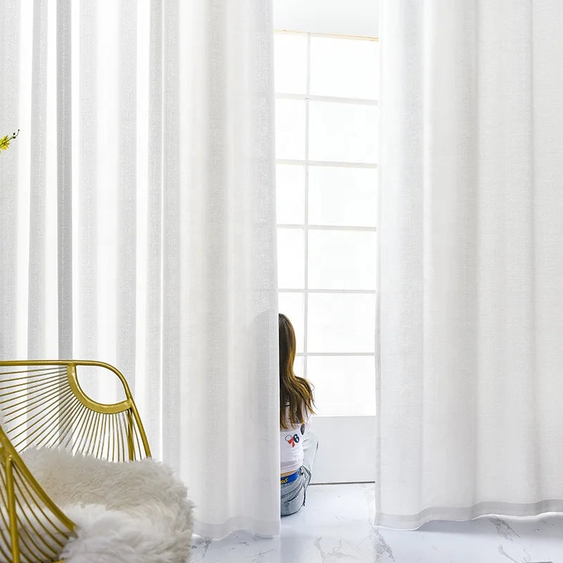 Simple Linen Style Cheap Ready Sheer Curtain Fabric Living Room Window Curtain White Sheer Voile Curtain Fabric