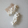 SLBRIDAL Handmade Alloy Rhinestones Porcelain Flower Freshwater Pearls Bridal Hair Comb Wedding Hair Accessories Women Jewelry