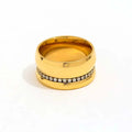High End Women's 18K PVD Gold Plated Stainless Steel Ring Waterproof Zirconia Band with Cambered Surface Fashion Jewelry Gift