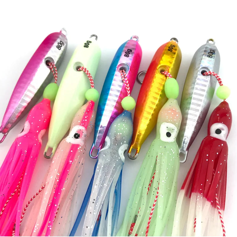 Bottomship 40g-200g Saltwater Fishing Lure Artificial Bait Metal Head Skirts Lures Octopus Slow Jig Lures Inchiku Squid Lures