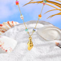 Trendy Ocean Style 18k Gold Plated Stainless Steel Colorful Stone Bead Conch Pendant Necklace for Summer