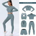 FLW Women's 6-Piece Seamless Sportswear Set Long Sleeve Crop Top Pant Elastic Waist for Yoga Gym Fitness Active Wear Wholesale