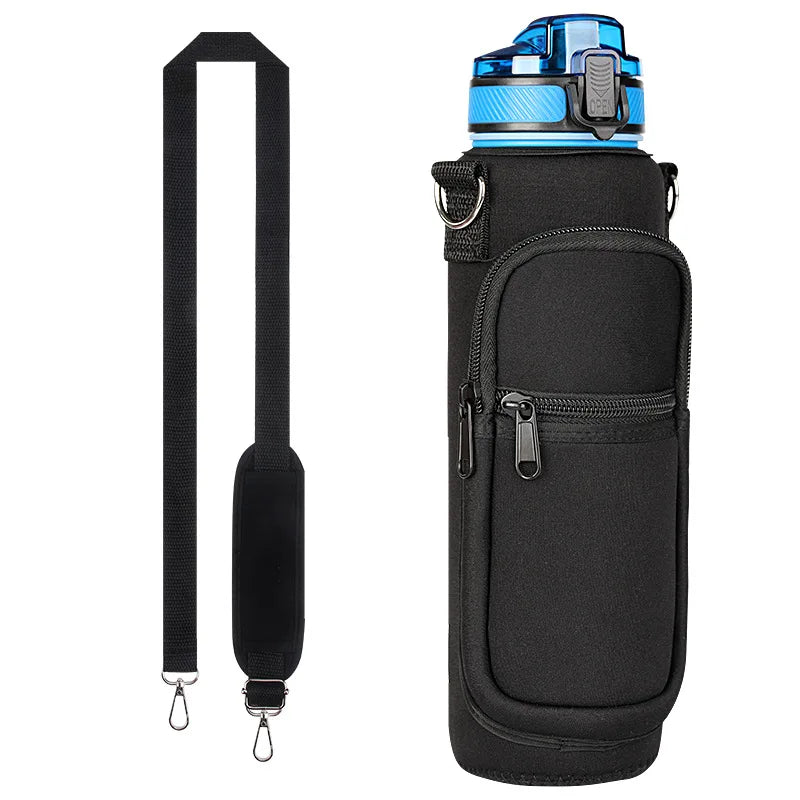 Custom Logo 40 oz Portable Neoprene Zipper Phone Pocket Water Bottle Holder Carrier Crossbody Bag with Shoulder Strap