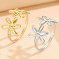 Delicate Flower Stainless Steel Adjustable Ring Stainless Steel Daisy Floral Open Ring for Women Sweet Design Fashion Jewelry