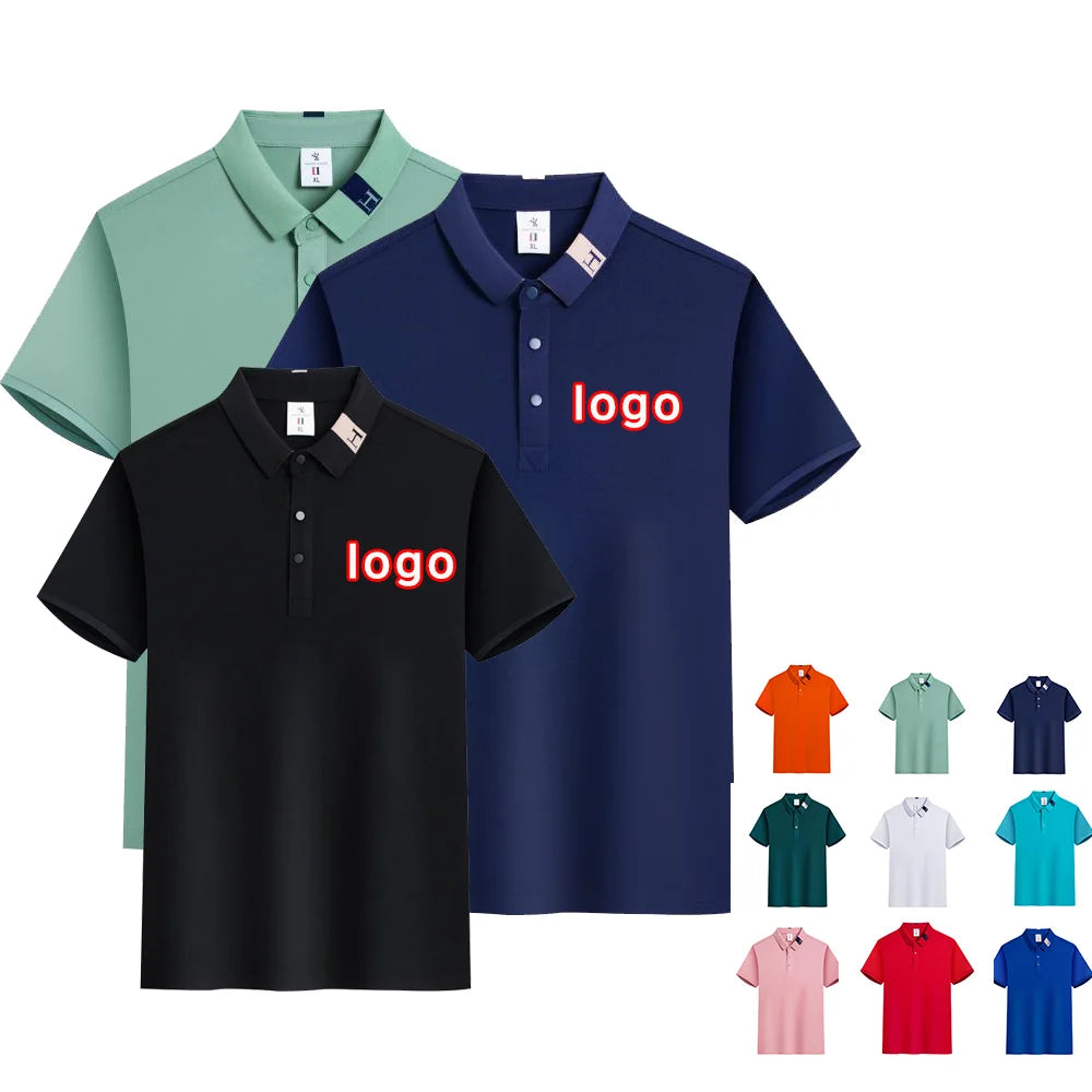 Customized Men's Short-Sleeved Business for Polo Shirt Summer Ice Silk Lapel T-Shirt 100% Polyester Cultural Advertising Work Bl